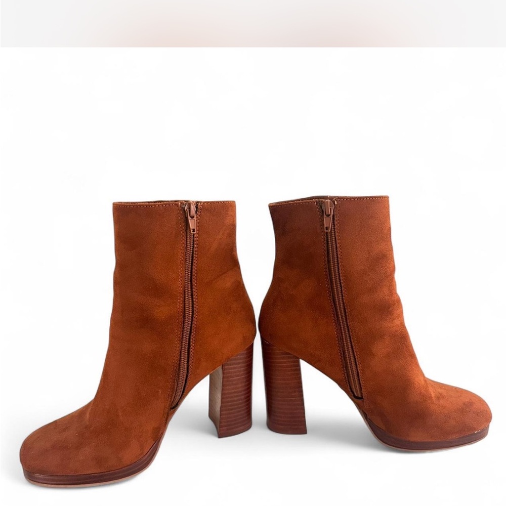 Mari A. Cognac Faux Suede Ankle Boots 8.5